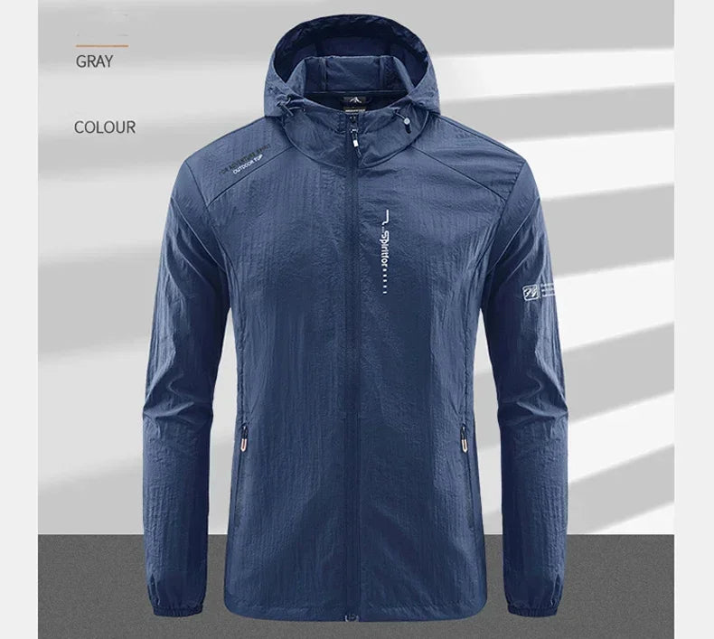 Men's UPF 50+ UV Protection Windbreaker Quick Dry Jacket/Outdoor Sun-Protective Thin Hiking Fishing Cycling Hooded Sport Light