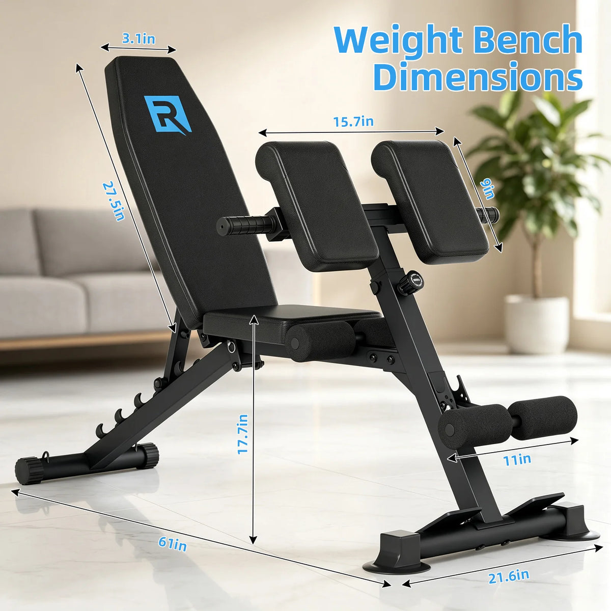 5mm Thick Square Steel Triangular Frame Workout Bench/330LBS User Weight Limit Adjustable Fitness Bench with Suction Anti-Slip Feet
