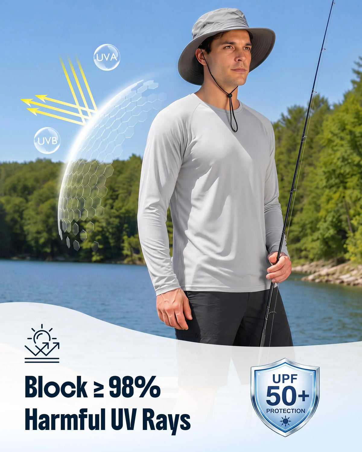 Men's Sun Protection Shirt UPF 50+ Long Sleeve/Quick Dry Performance T-Shirt for Running Workout Golf