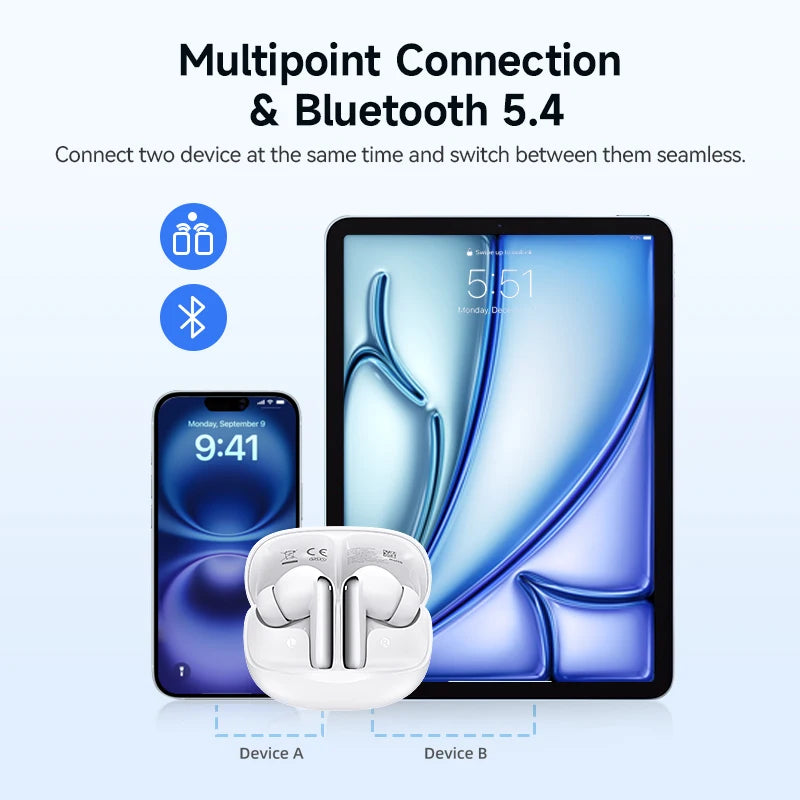 QCY Melobuds N50 ANC Bluetooth 5.4 Wireless Earphones Active Noise Cancellation/6 Mics Clear Call Earbuds Multipoint Connection