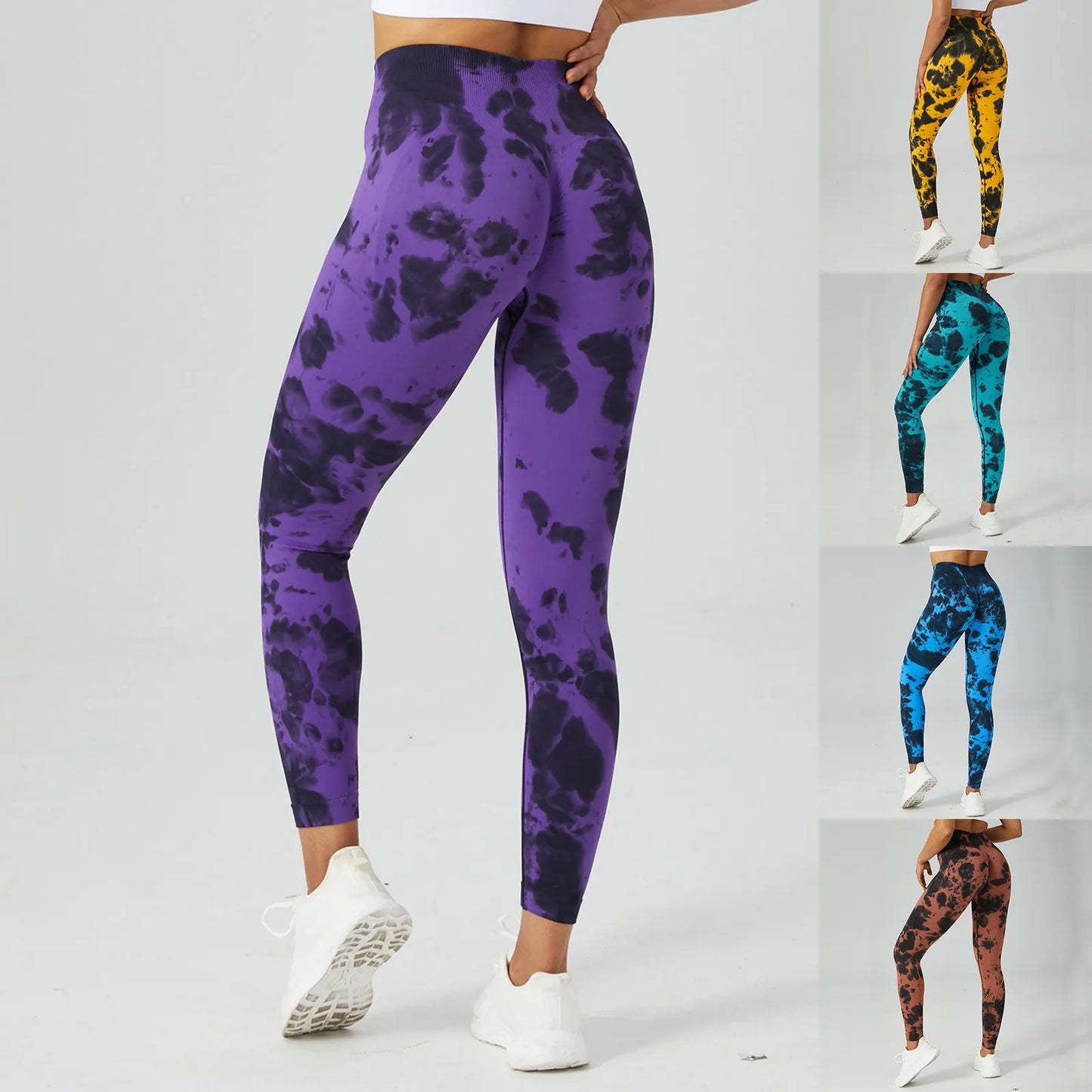 New Drip Dyed Seamless Knitted Yoga Leggings Tight Hip/Lifting Women High Waist Yoga Pants Fitness Sports Leggings