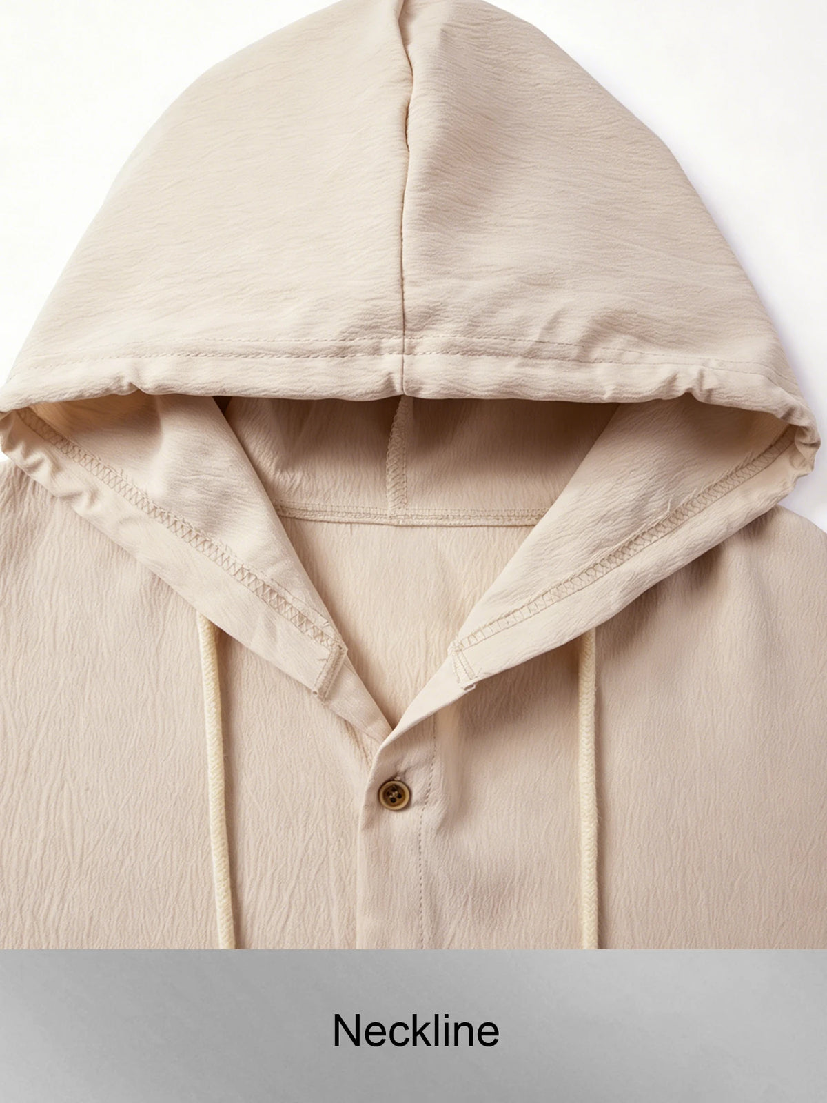 Men Hooded Button Down Shirt With Wrinkle Textured Long Sleeve Hoodie/Jacket Drawstring Hood Casual Loose Open Front Shacket