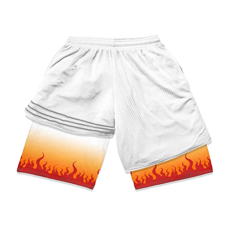 Stylish 2 in 1 Workout Running Shorts for Men Gym Athletic/Quick Dry Shorts with Liner Summer Casual Print Shorts with Pockets