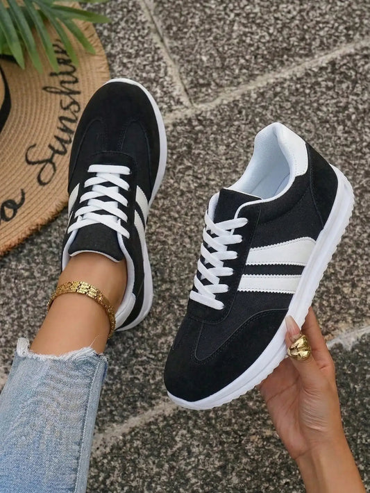 Vintage Striped Casual Walking Sneakers For Women/Daily Low Top Lace Up Comfortable Flat Retro Sports Shoes