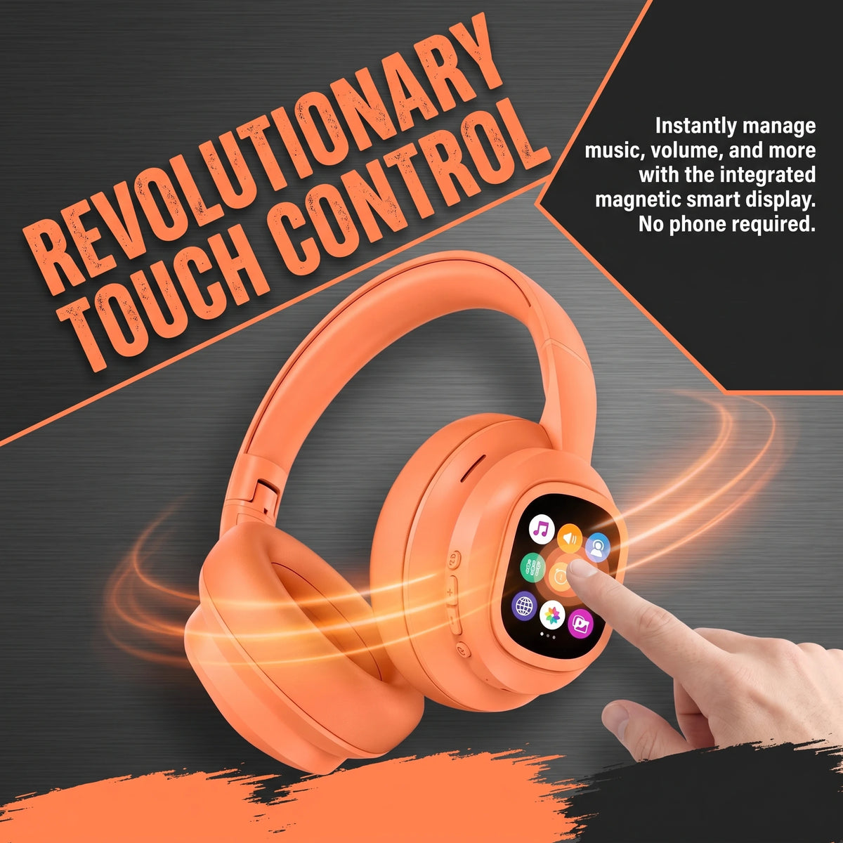 Over‑Ear Bluetooth Headphones with Detachable Magnetic Touch Screen/Noise Cancelling, Hi‑Fi Stereo Sound, Foldable Headphone for Phone