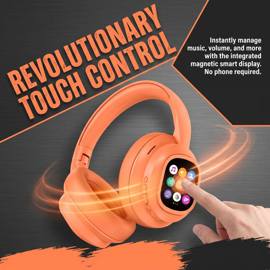 Over‑Ear Bluetooth Headphones with Detachable Magnetic Touch Screen/Noise Cancelling, Hi‑Fi Stereo Sound, Foldable Headphone for Phone