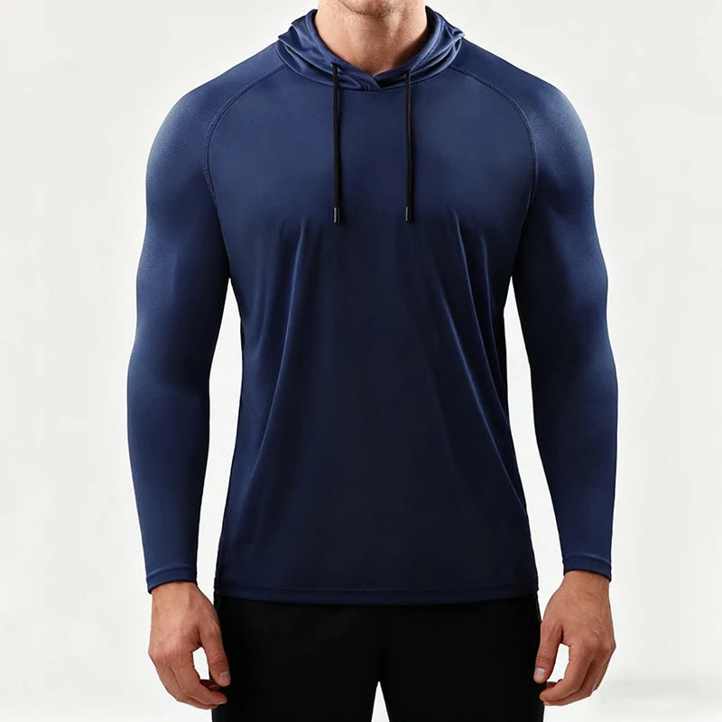 Running Long Sleeve T Shirt Men Sportswear Hooded T-shirt Elastic/Gym Fitness Male Tops Tee Training Sport Tracksuit Men