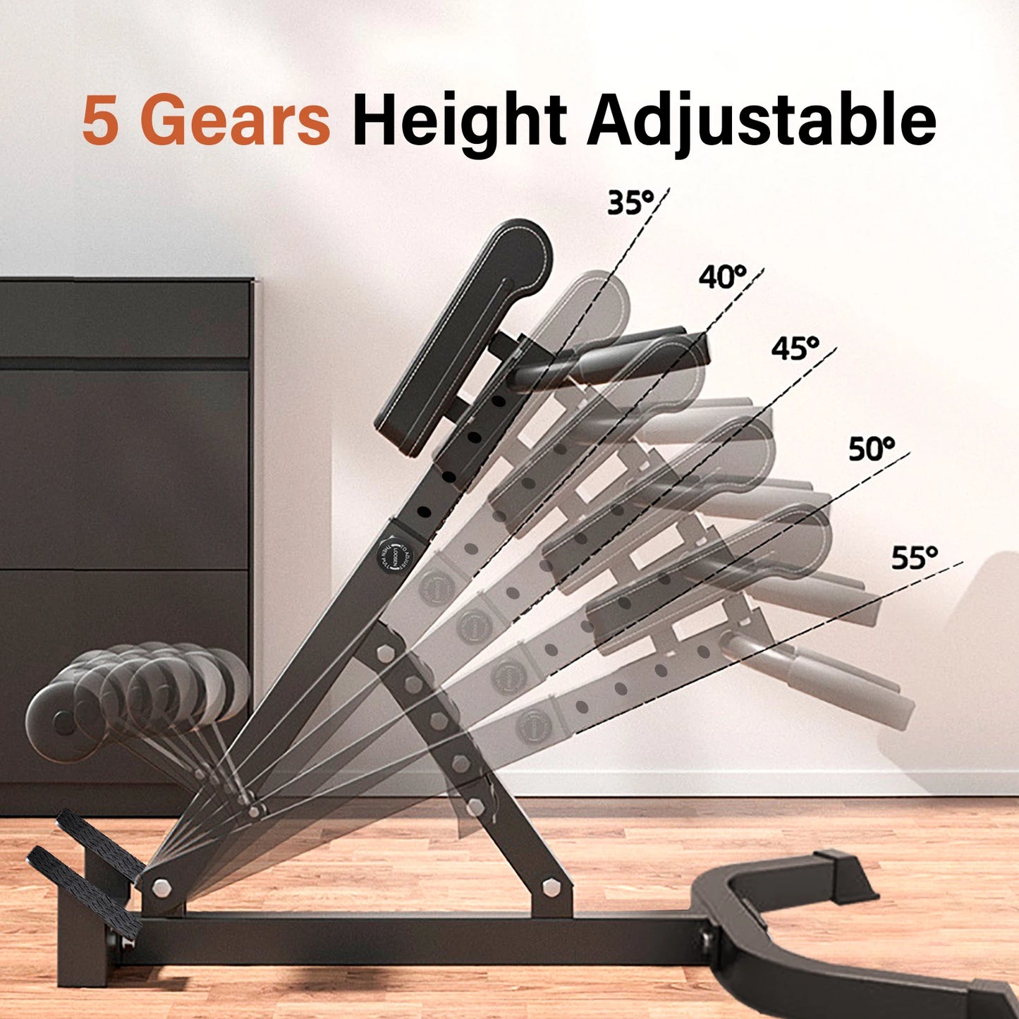 Adjustable Roman Chair for Home Gym Folding Hyperextension Bench for Lower Back/Heavy Duty Back Extender Machine with 5-Level Height Settings