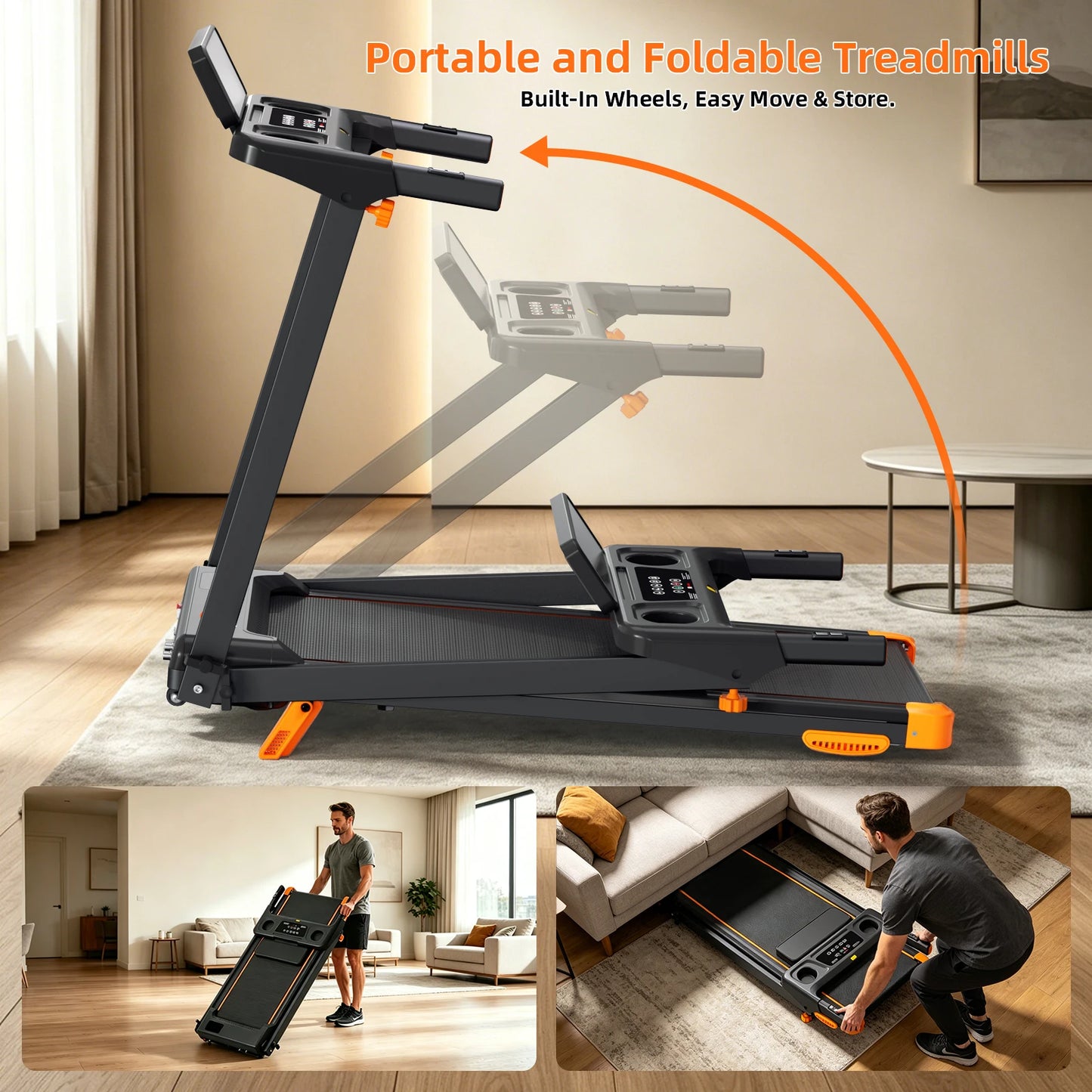 Quiet 3-in-1 Foldable Walking Pad Treadmill with 12% Incline for Home/12 Preprogrammed HIIT Modes, Supports up to 300 LBS Smart Treadmill Built