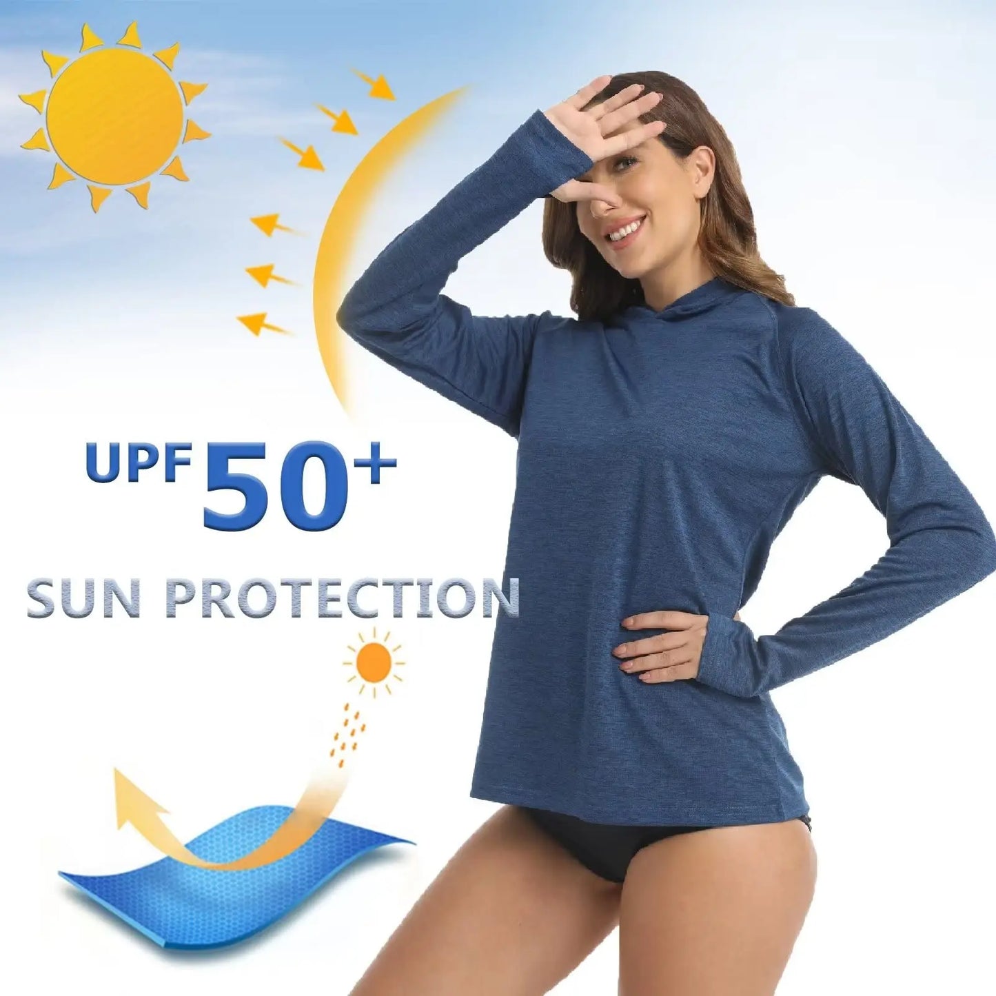 MAGCOMSEN Women UV/Sun Protection Hooded Sweatshirts/Quick Dry Anti UV T Shirt Long Sleeve UPF 50+ Surf T-shirts