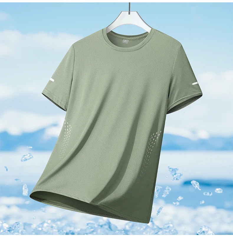 CHRLCK Men's Running Quick Drying T-shirts Breathable Hiking/Fishing Tees Soft Elasticity Outdoor Sports Short Shirt Summer