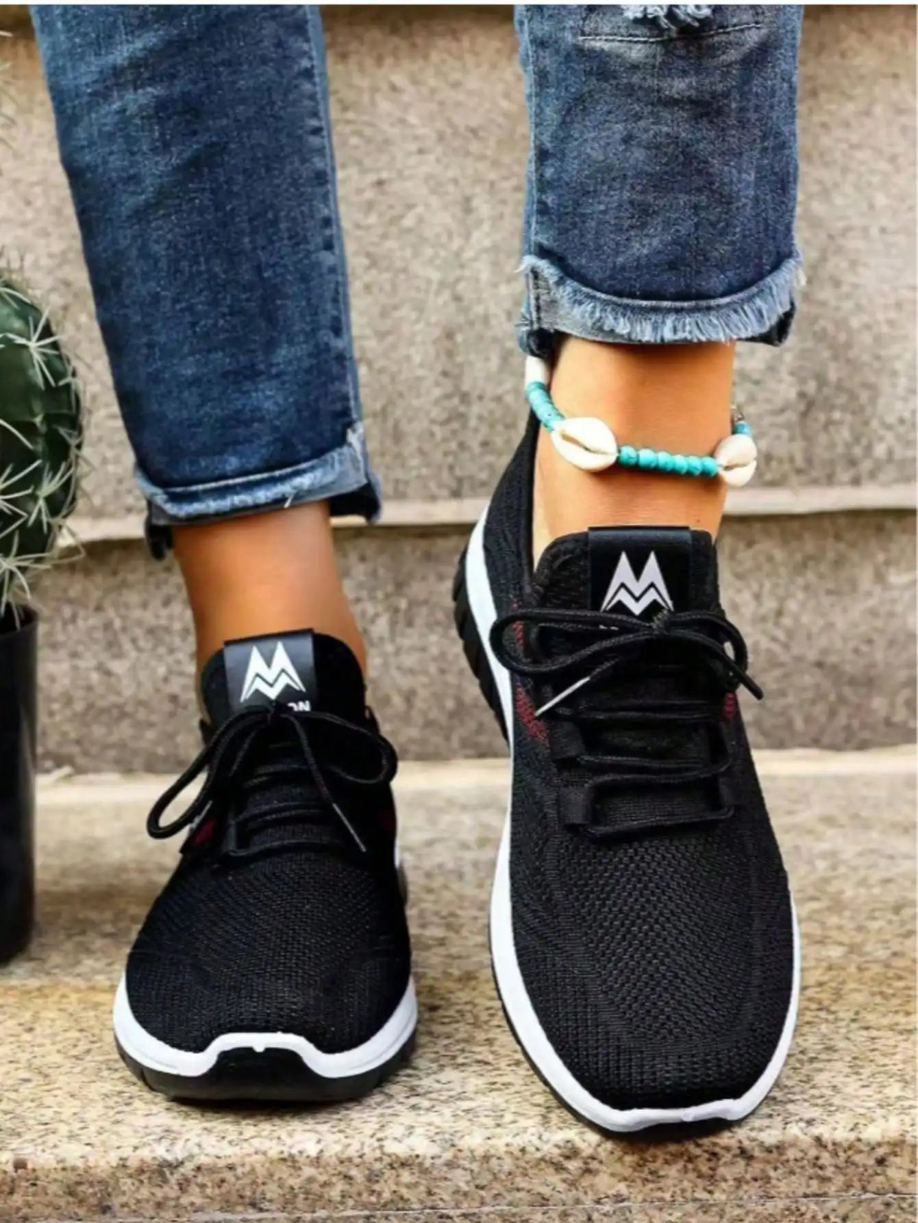 Women Breathable Knit Air Cushion Platform Walking Sneakers/Lace Up Lightweight Non Slip Wedge Casual Shoes Shock Absorbing
