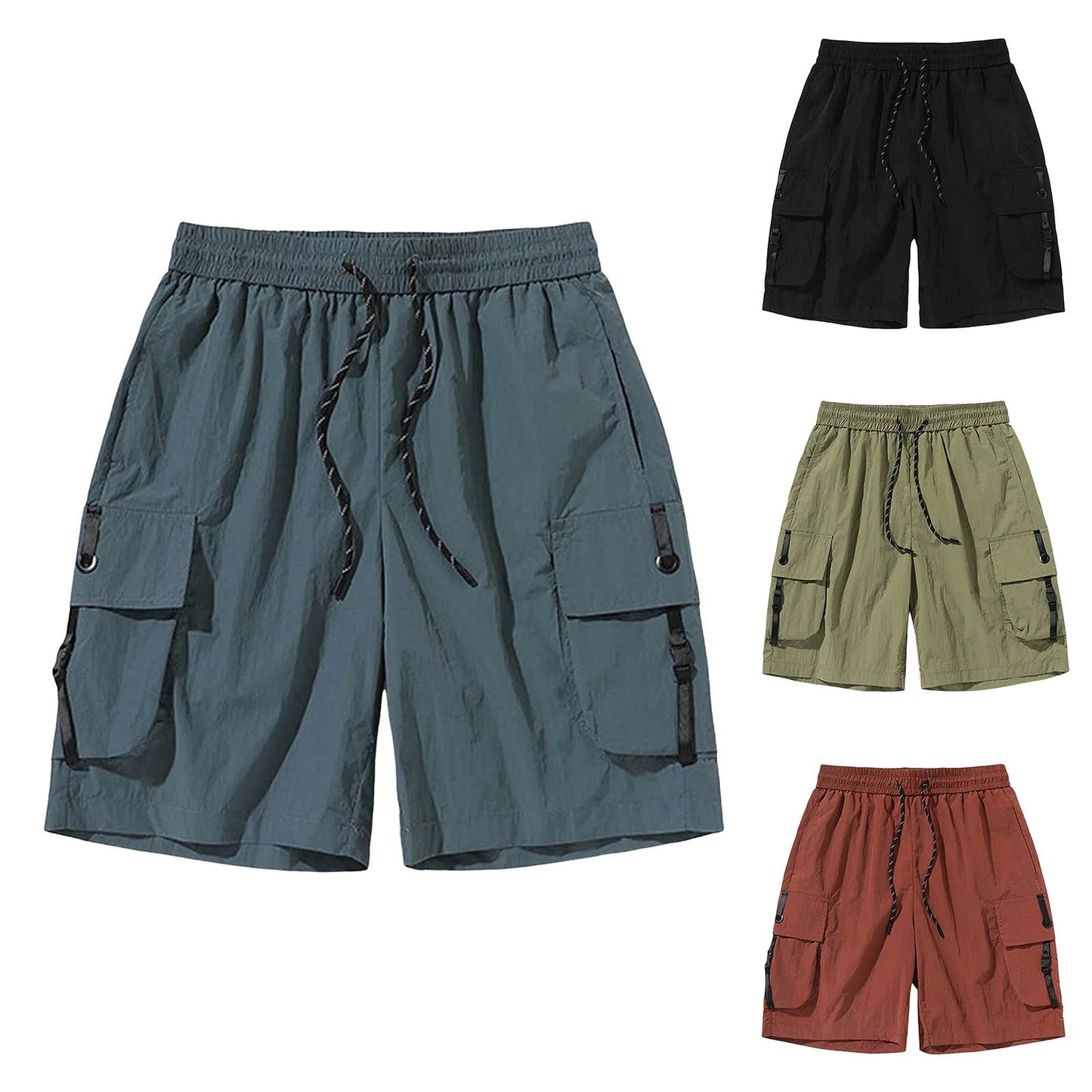 Men's Cargo Shorts Elastic Waistband Drawstring Summer Casual/Pockets Cotton Shorts Large Size Outdoor Jogging Shorts