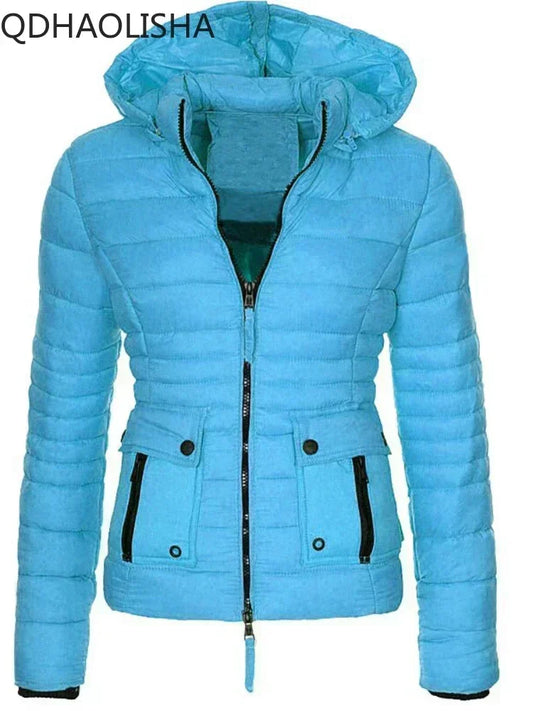 Women's Winter Down Jacket New Leisure Hooded Cotton Jacket/Short Fitting Solid Color Warm Zippered Women's Clothing