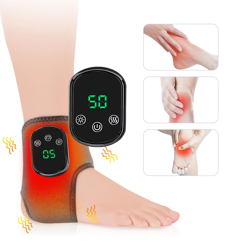 Electric Foot Ankle Massager With Heat & Vibration Cordless Heating Pad/Ankle Wrap for Sports Recovery Warm Support Brace Belt
