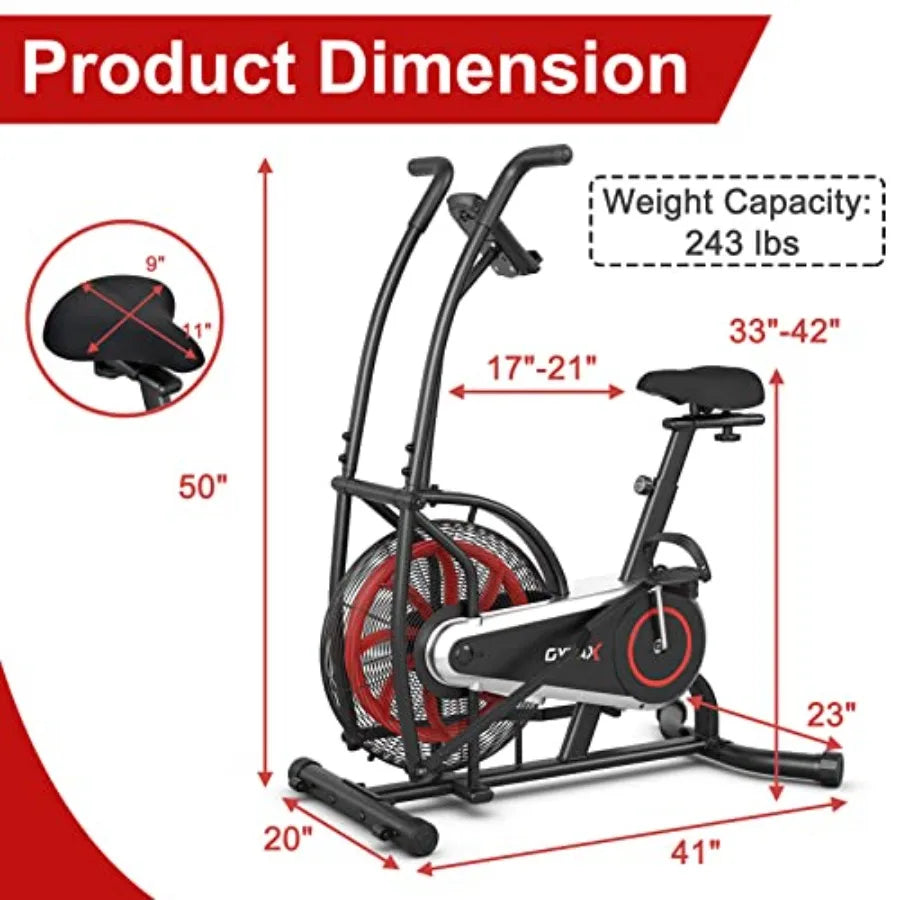 Upright Exercise Bike with Air Resistance and LCD Monitor for Home Gym/Cardio Workout Adjustable Fitness Bike with Phone Holder