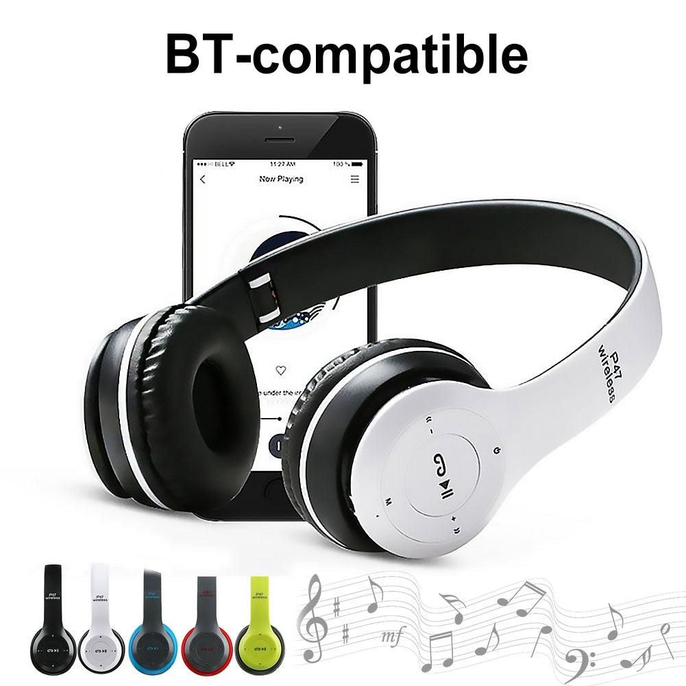 P47 Wireless Bluetooth Headset Over Ear/Earphone Built-in Mic Folding Earbuds Stereo