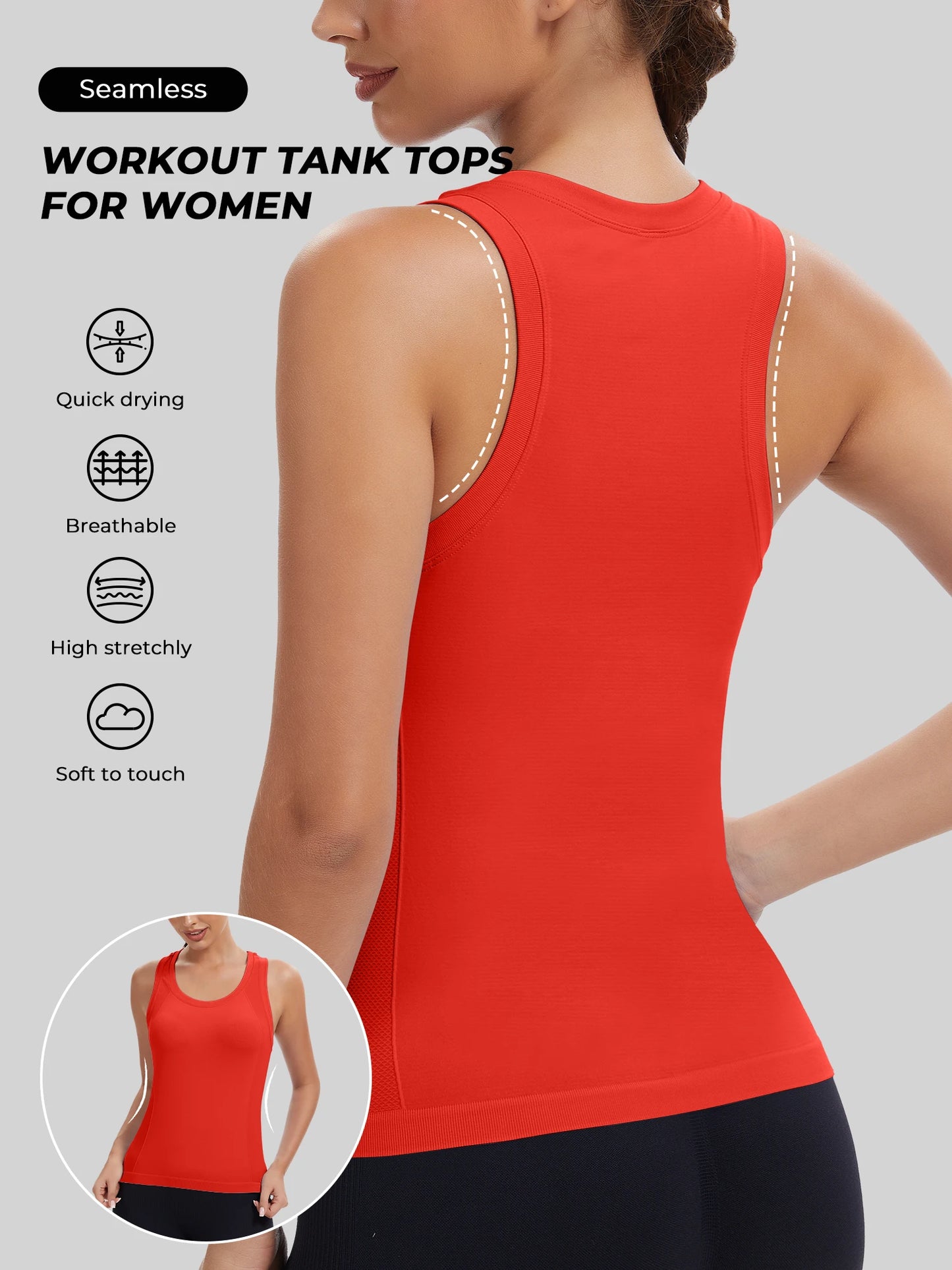 Workout Tank Tops for women Racerback Tank tops/Seamless Gym Tops Sleeveless Athletic Yoga Running Shirts