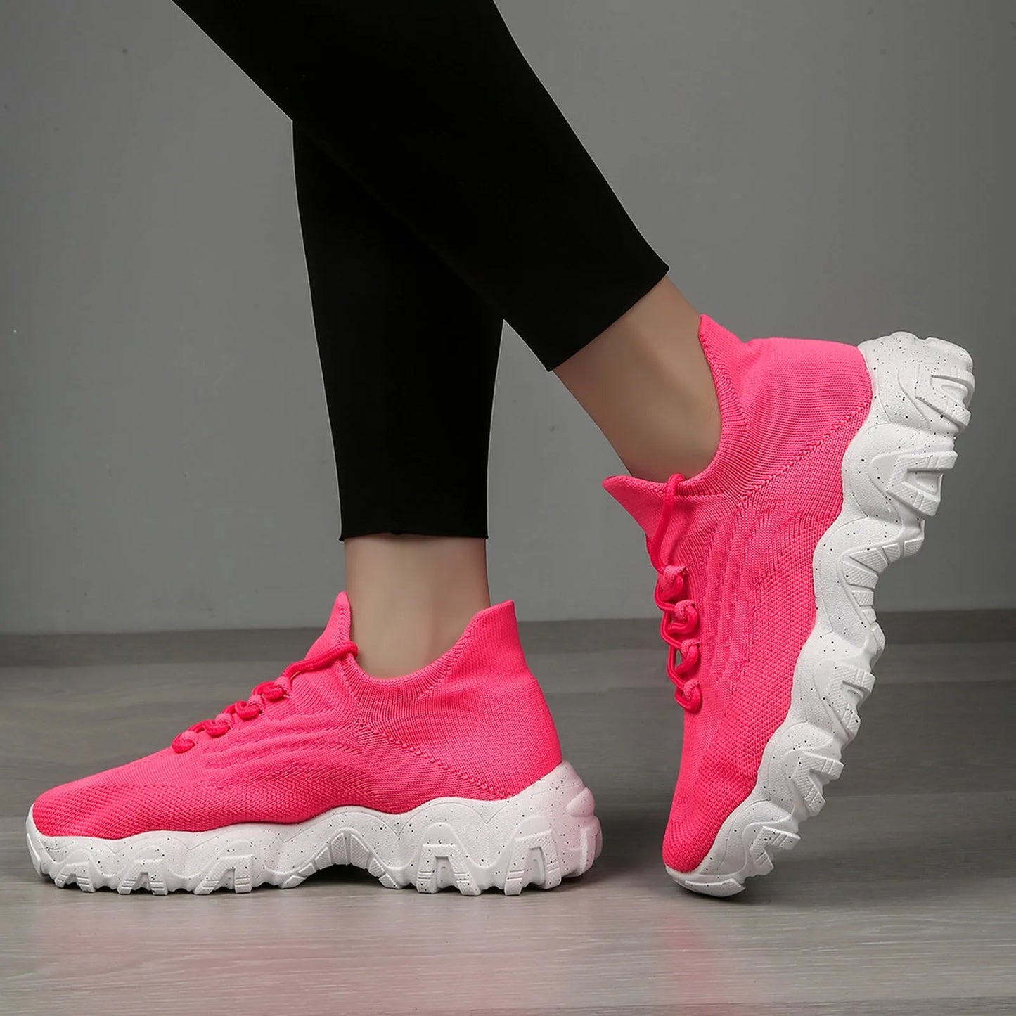 Running Sports Shoes For Women Breathable Flying Woven/Lace Up Socks Shoes Slip On Casual Lightweight Sporty Sneakers