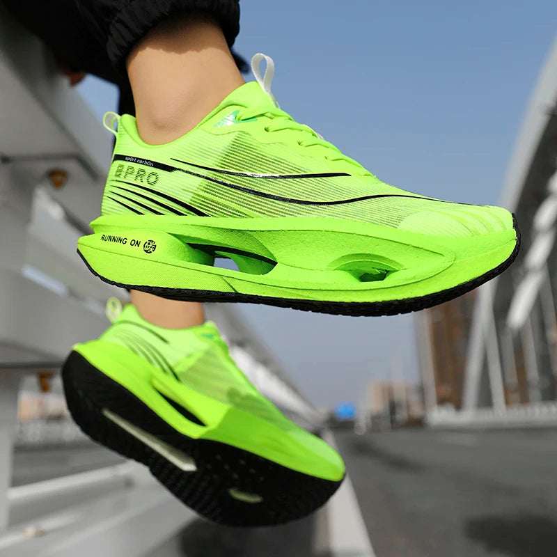 Men Breathable Mesh Comfortable Sports Shoes Fashion Color-Block/Sneakers Carbon Plate Support Light Rebound Running Shoes