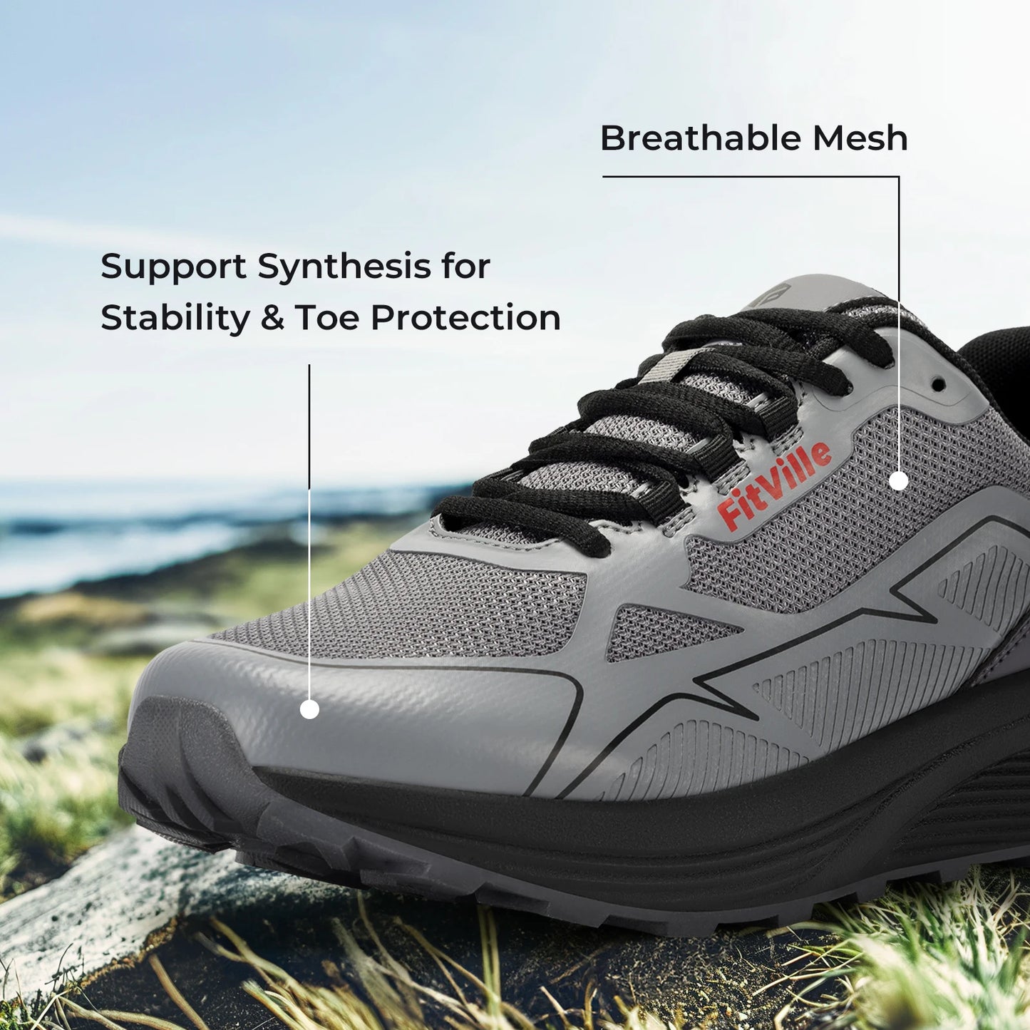 FitVille Extra Wide Trail Running Shoes Non-Slip Men's Sneakers/Lightweight for Male Swollen Feet Arch Support Pain Relief