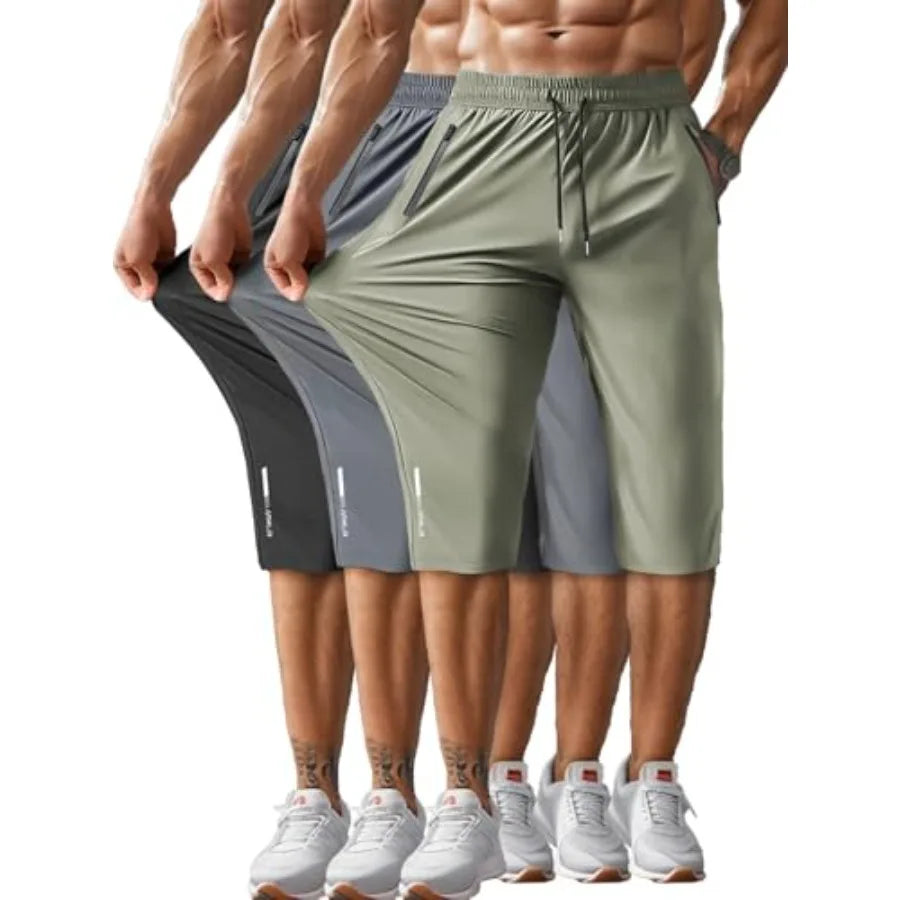 Hidkat Men's Capri Pants 3/4 Joggers Gym/Workout/Hiking Below Knee Long Shorts Lightweight Quick Dry with Zipper Pockets