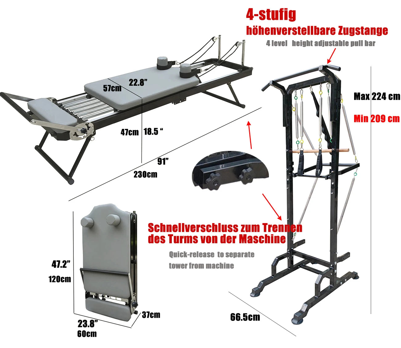 Pilates Reformer Machine with Tower for Home/Foldable Pilates Equipment