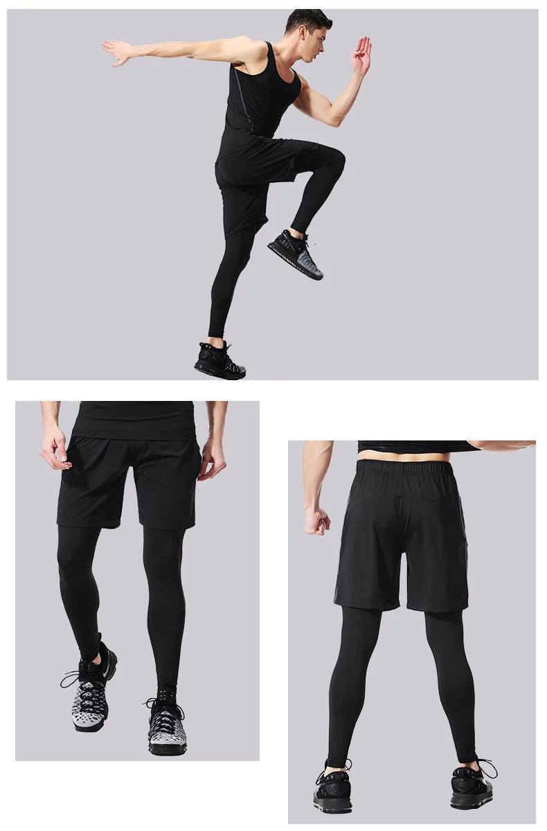 Men's compression sports pants fast drying fitness sports pants/running tight pants training tight pants black