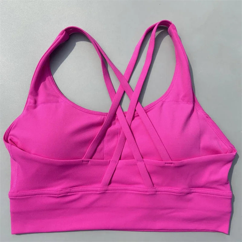 Cross Straps Sports Bra Women Gym Sports Top High Support/Fitness Bralette Yoga Vest Push Up Running Underwear With Chest Pad