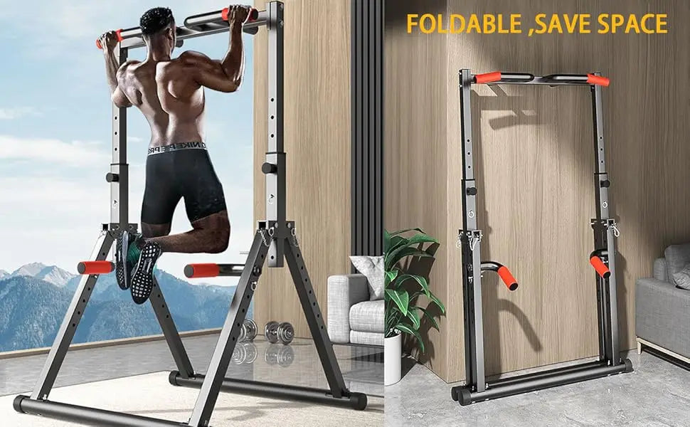 Foldable Power Tower Dip Station Pull Up Bar Station Adjustable/Multifunction Fitness Tower Station Training Equipment