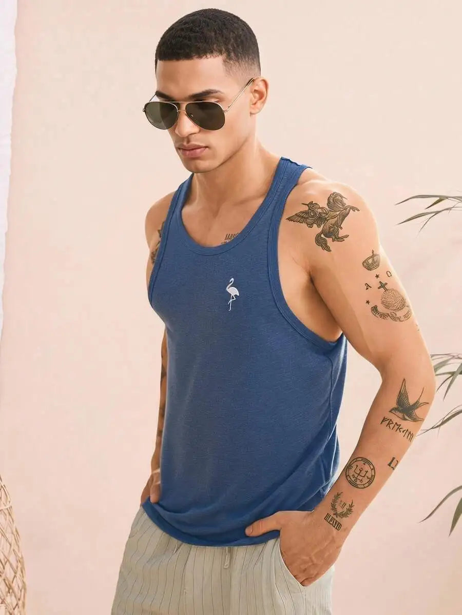 AXEPEAK Men's Casual Sports Tank Top Embroidered Logo Gym/Athletic Muscle Tank Summer Slim Fit Designer Luxury Brand Style