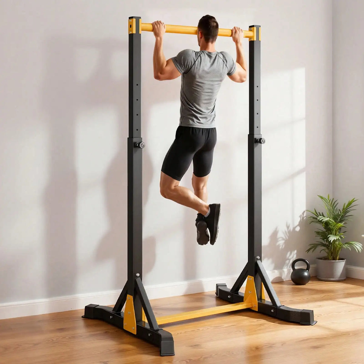 Pull Up Bar, 330 LBS Power Tower Dip Station, Workout Dip Station/With H-Shaped Stable Base & Back Pad, Adjustable 12 Level Height