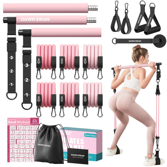 Pilates Bar Kit with Resistance Bands Adjustable Home Gym Workout/Portable Pilates Equipment for Squats Yoga Full Body Training