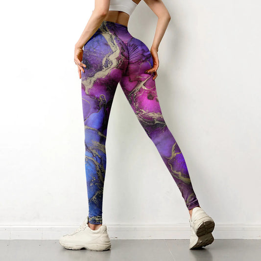 New Tie Dyed Peach Hip Yoga Pants Quick Dry Tight High Waist Seamless Leggings/Hip Lifting Running Outdoor Fitness