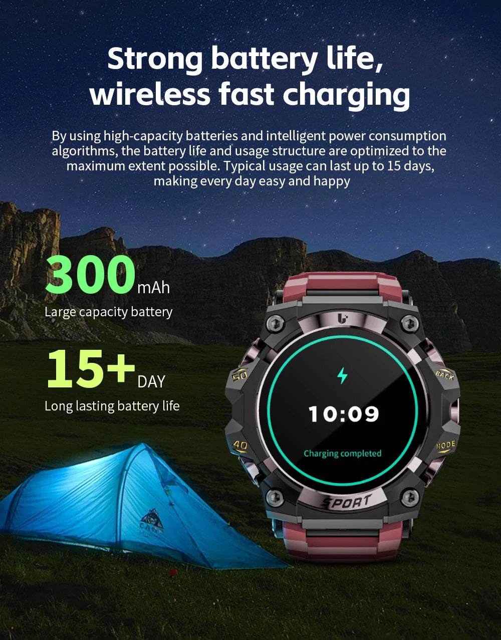 LOKMAT New Rugged Smart Watch Bluetooth Calls Wristband/Fitness Tracker Flashlight Message Push Heart Rate Monitor for Phone
