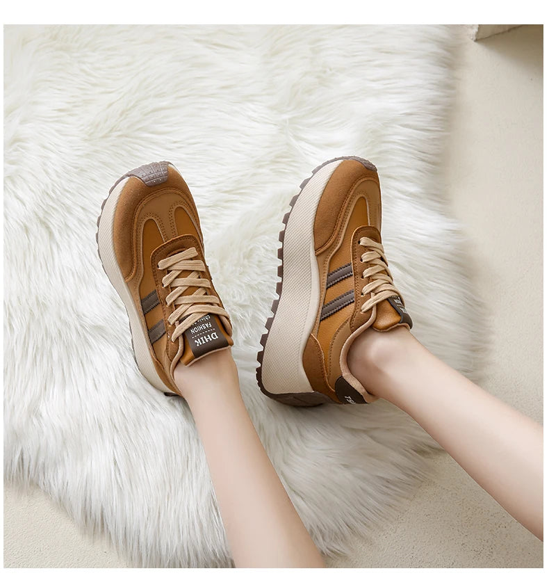 New Summer Autumn Women's Shoes With Thick Sole Casual Board Shoes/Spliced Sports Leather Surface Shoes For Students