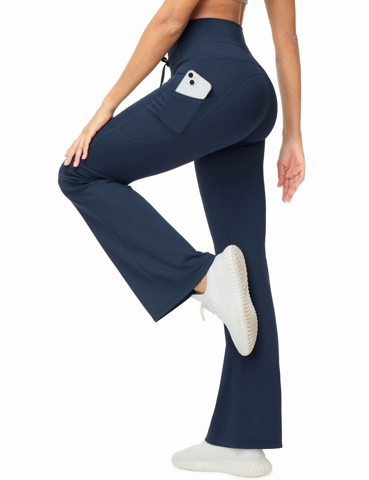 THE GYM PEOPLE Women's High Waisted Drawstring Flare Leggings/Workout Soft Stretchy Bell Bottom Yoga Pants with Pockets