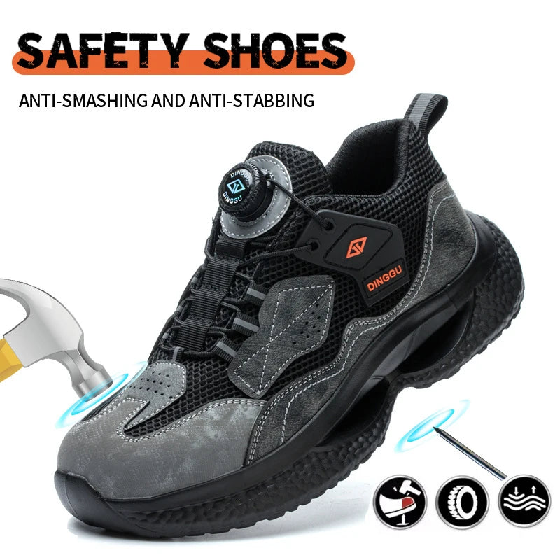 Safety Boots Men Button Work Shock Absorption Sneakers Steel Toe/Working Protective Shoes Men's Anti-smash Puncture-Proof Shoe