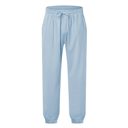 Men's spring summer thin cotton linen pants casual solid color/trousers Elastic Lace-up sweatpants breathable leg binding pants