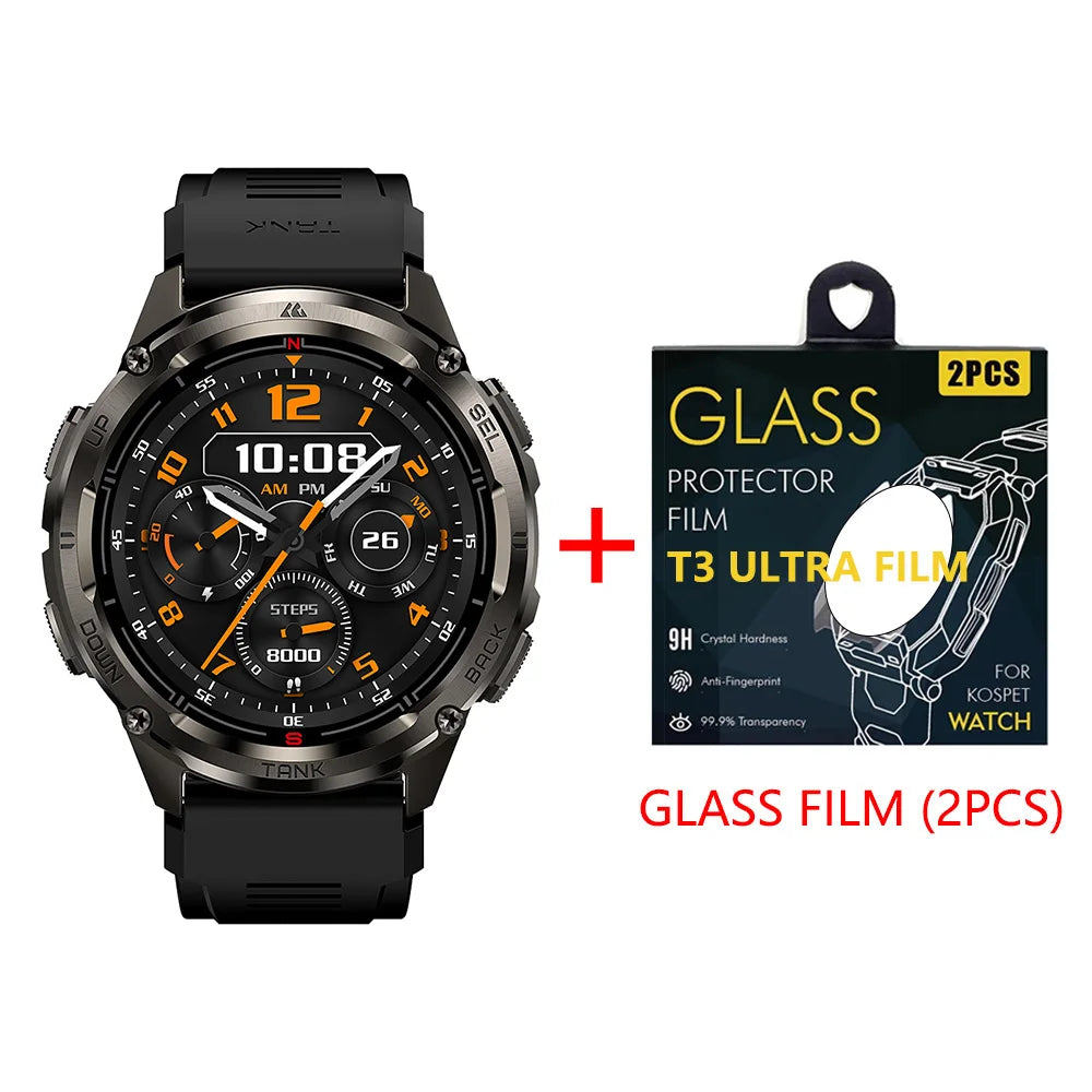 KOSPET TANK T3 Ultra 2 GPS Smart Watch for Men Bluetooth Call/5ATM IP69K Waterproof Men's Watch Stainless Steel Health Monitor