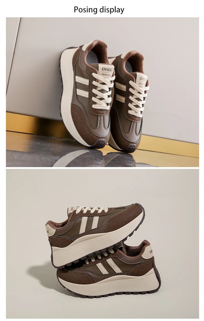 New Summer Autumn Women's Shoes With Thick Sole Casual Board Shoes/Spliced Sports Leather Surface Shoes For Students