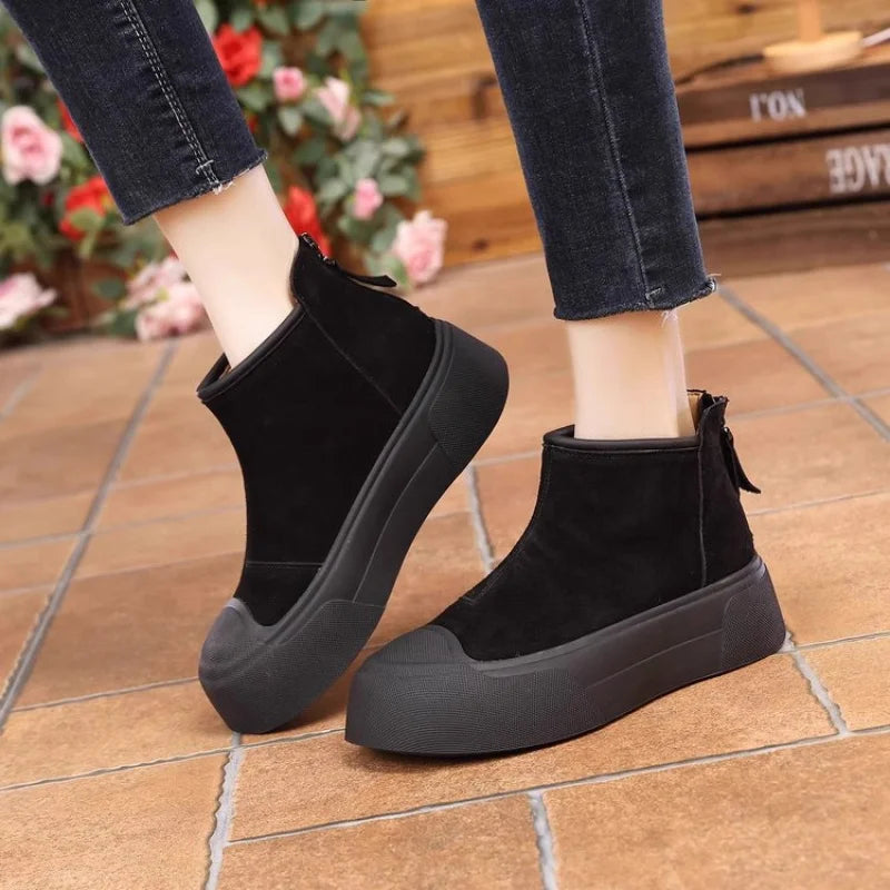 Women's Autumn/Winter Retro Height-Increasing Ankle Boots/Suede Chunky Sole Chelsea Boots, Platform Versatile Women's Boots