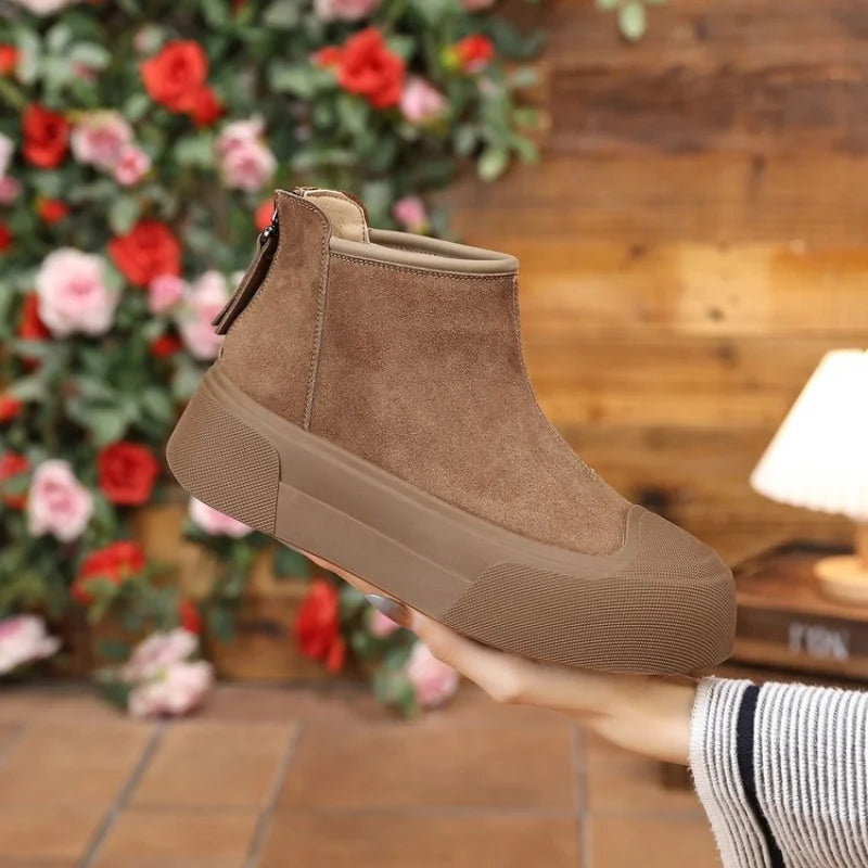 Women's Autumn/Winter Retro Height-Increasing Ankle Boots/Suede Chunky Sole Chelsea Boots, Platform Versatile Women's Boots