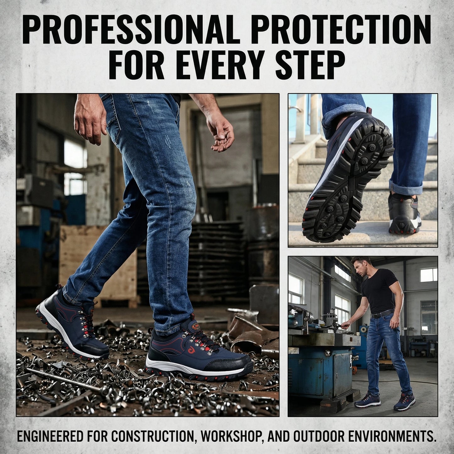 Men Steel Toe Safety Shoes Anti-Puncture Non-Slip Work Boots/Wear-Resistant Breathable Hiking Safety Sneakers for Industrial Work