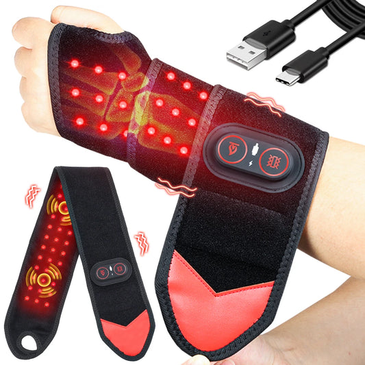 Red Light Therapy Wrap with Heat & Vibration Infrared LED Pad/for Wrist Arm Knee Pain Relief, Cordless Massager 660nm/850nm
