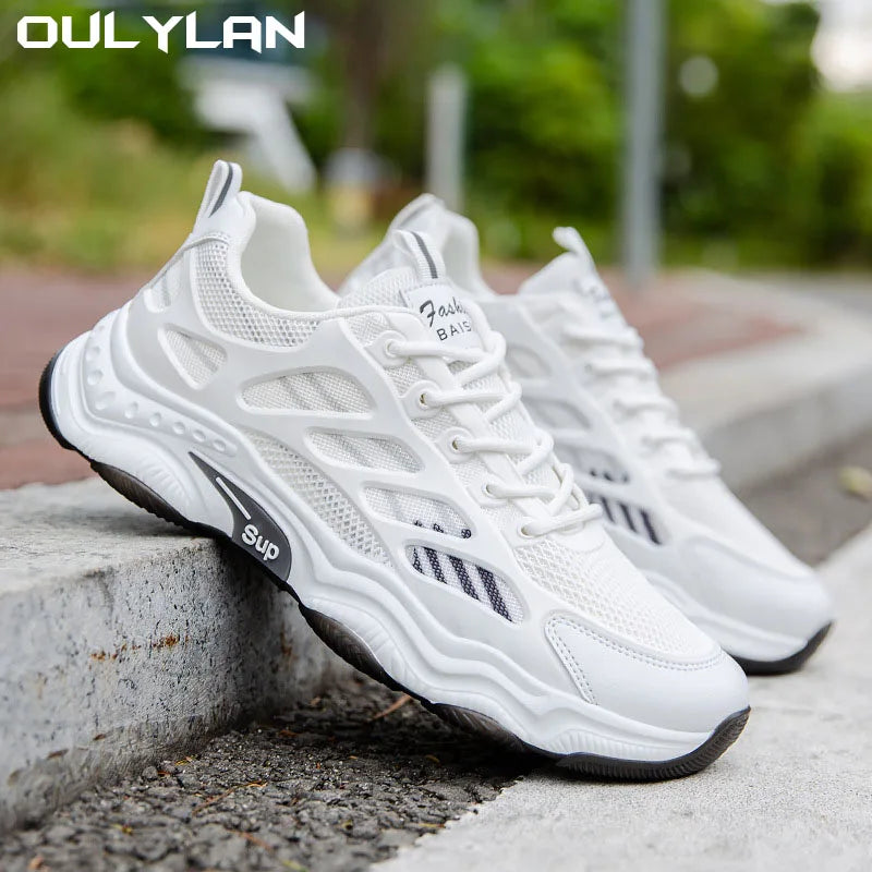 Oulylan Men's White Sneakers Men Lightweight Mesh Running Shoes/Breathable Sports Casual Shoes Men