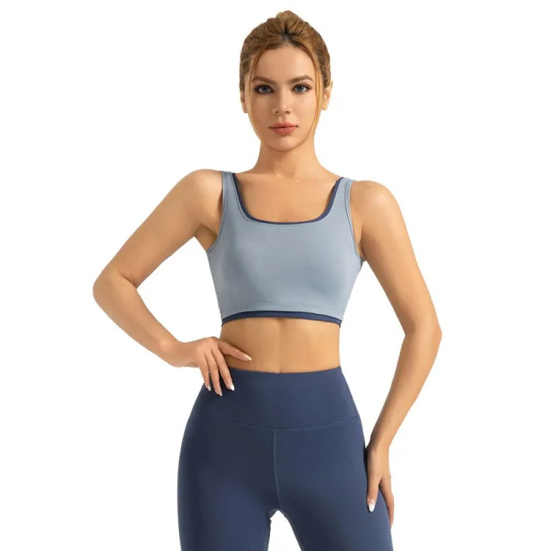 Yoga Vest Sports Bras U neck High Elasticity Contrast/Color Run Exercise Sportwear Bras for Women