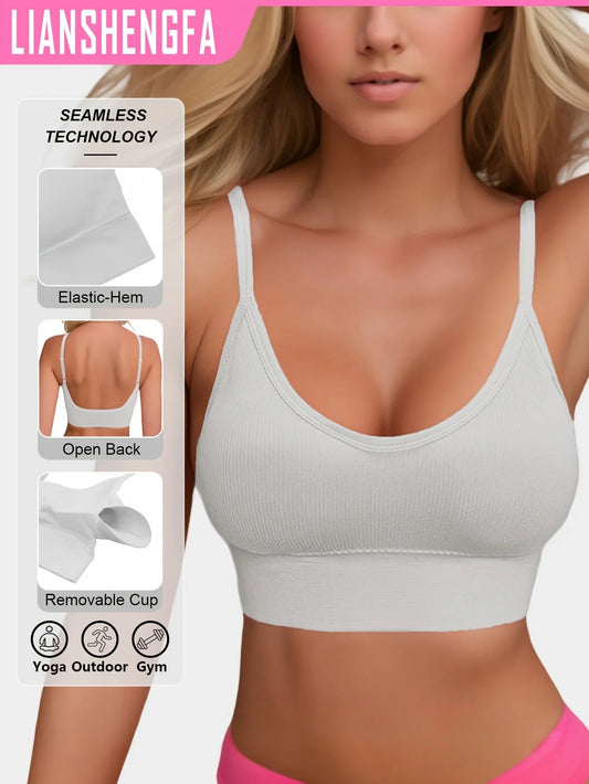 Classic hair-growing knitted ribbed/yoga halter neck backless sports bra