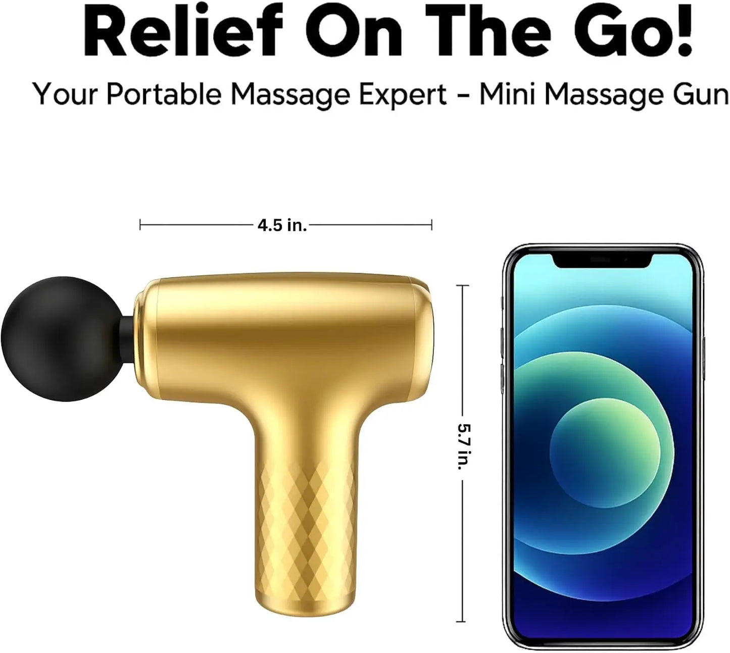 Mini Massage Gun with Gold Finish Deep Tissue Percussion Massager for Back/Neck Body Pain Relief 4 Heads Portable Electric Massager