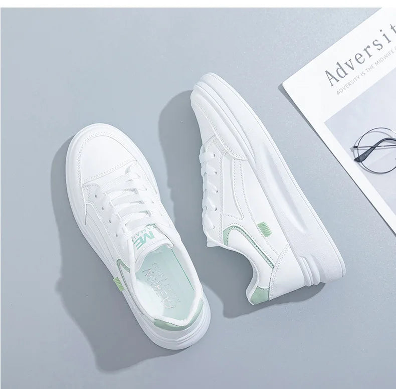 Outdoor Women Walking Shoes Skateboarding Shoes Women Sneakers/PU Leather Lace-Up Breathable Jogging Casual Sneakers